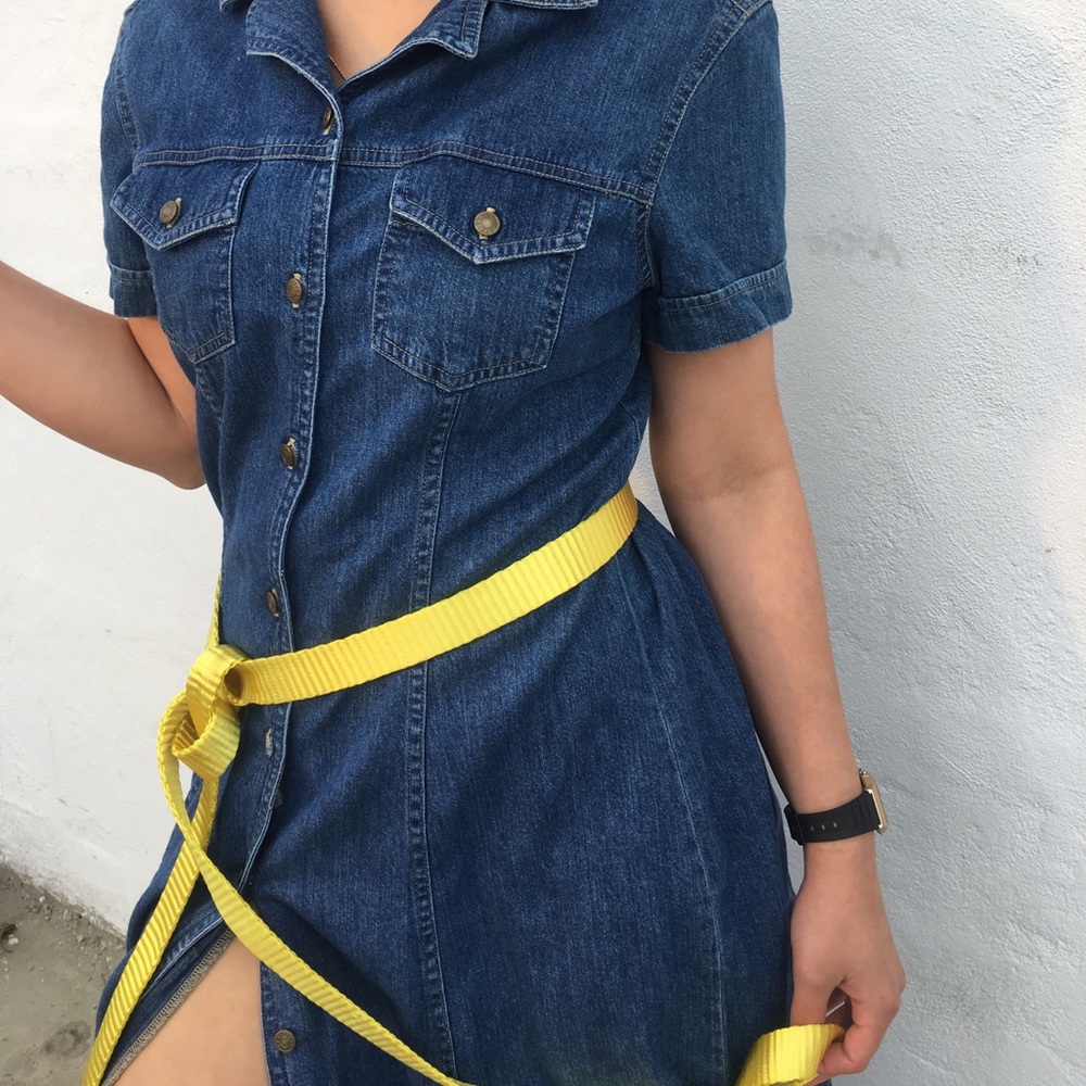 Long denim button up dress